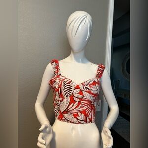 Japna Red Floral Cropped Top